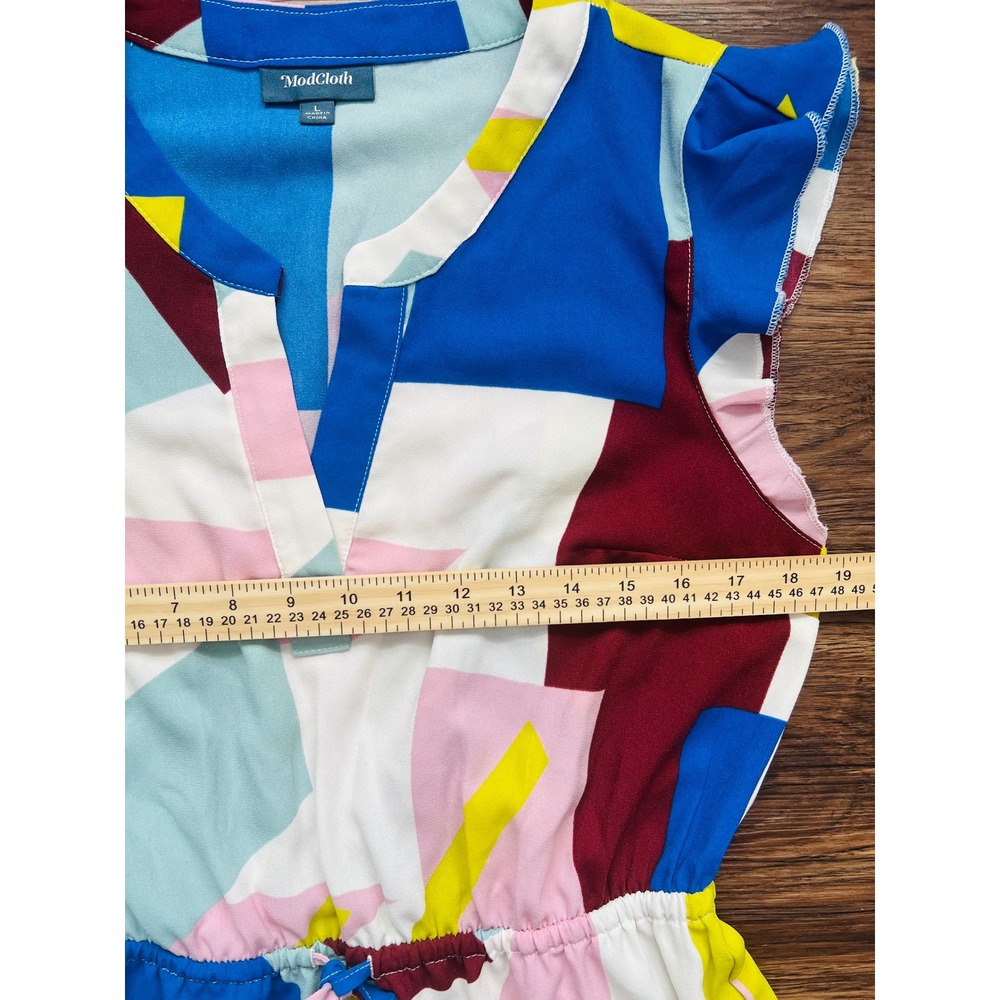 ModCloth Womens Abstract Geometric Print Ruffle Mini Dress Multi-Color Size L - Picture 4 of 7